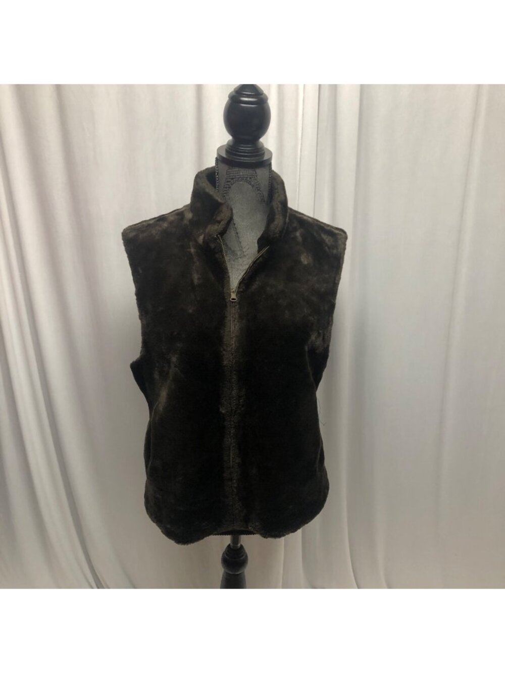 Blassport Brown Reversible Faux Fur Vest Womens Size Medium Sleeveless Zippered